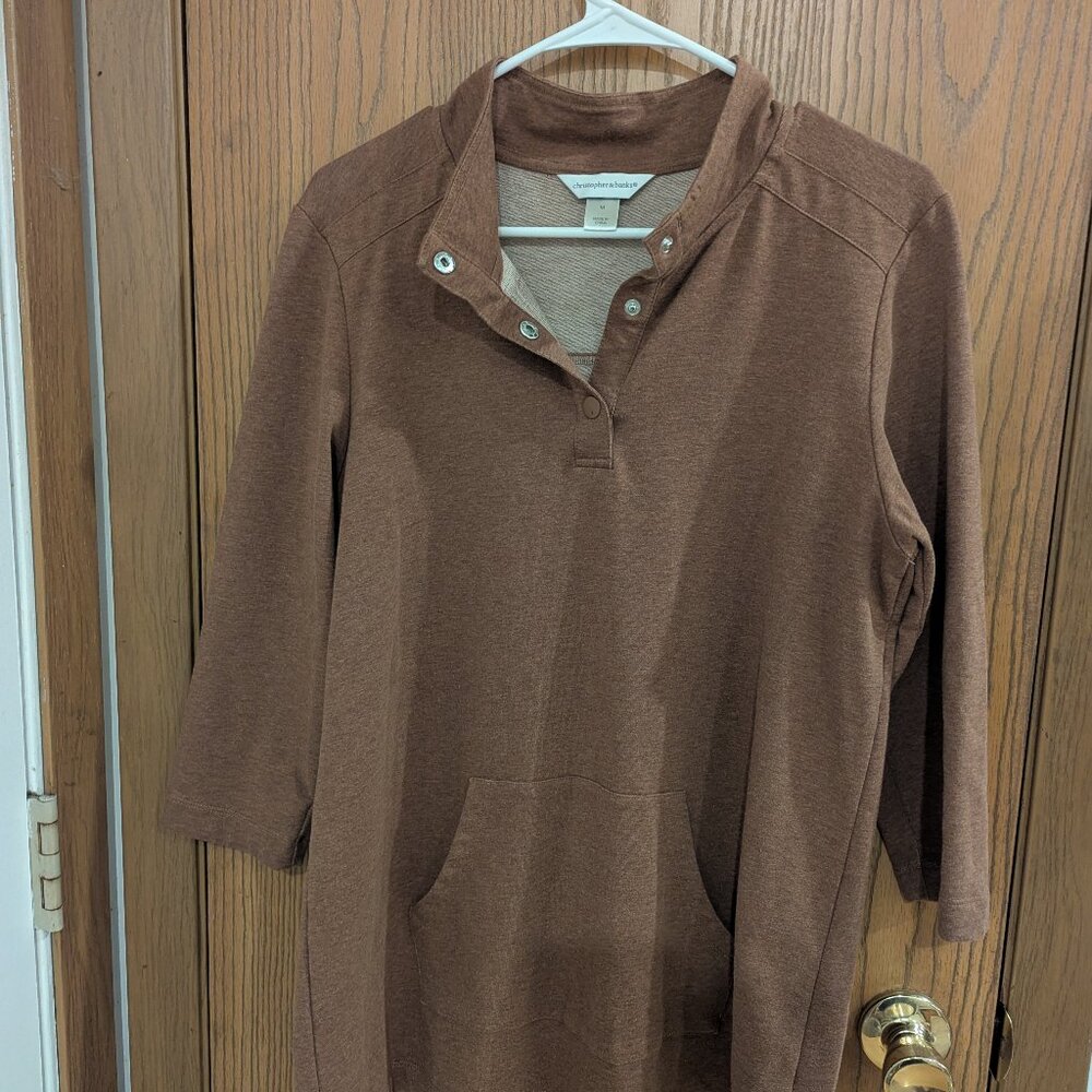 Christopher & Banks Brown Snap Front Three Quarter Length Sleeves Shirt-SIze M